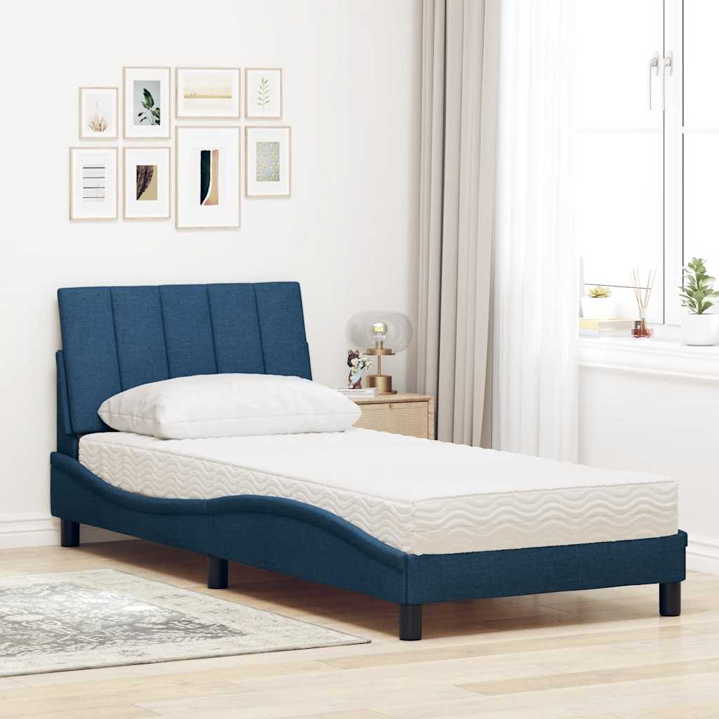 vidaXL Κρεβάτι με Στρώμα Hanko Μπλε 90x200 εκ.Υφασμάτινο