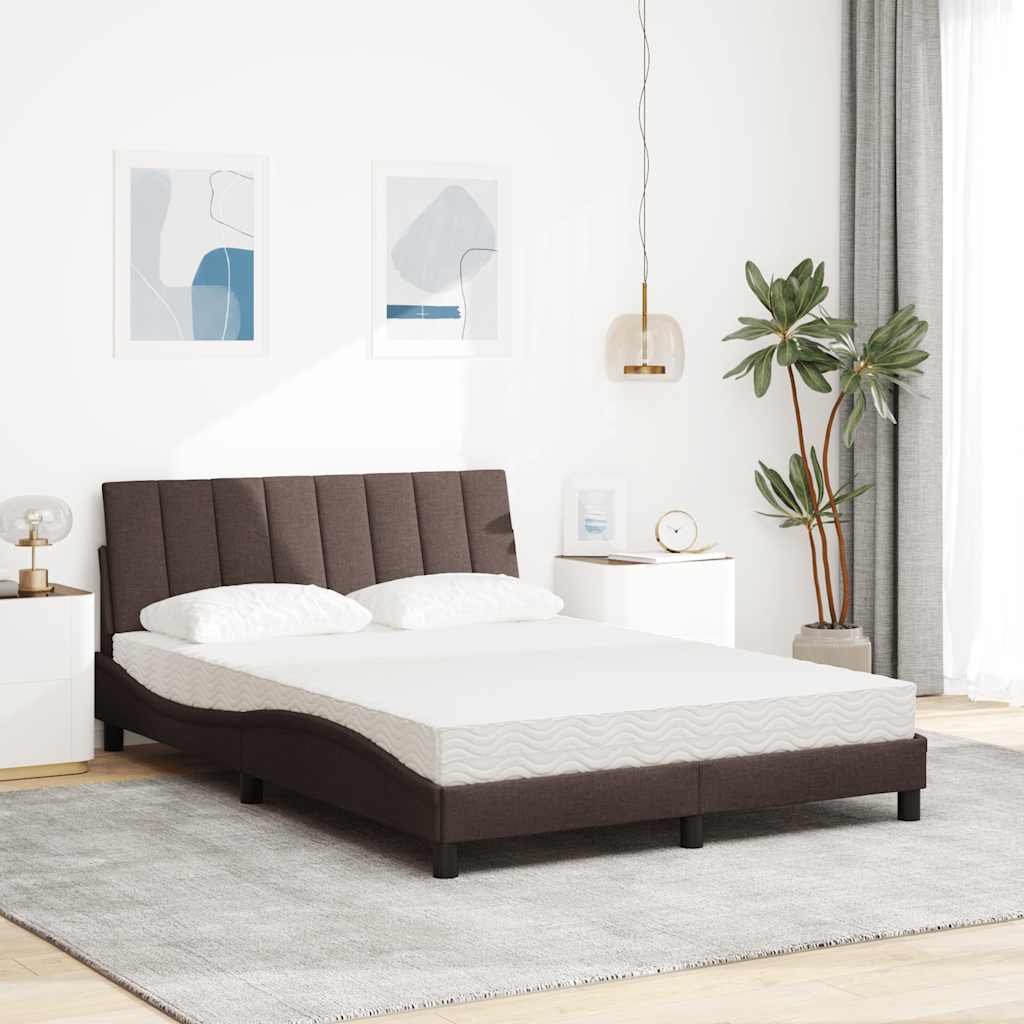 vidaXL Κρεβάτι με Στρώμα Hanko Σκούρο Καφέ 140x190 εκ. Υφασμάτινο