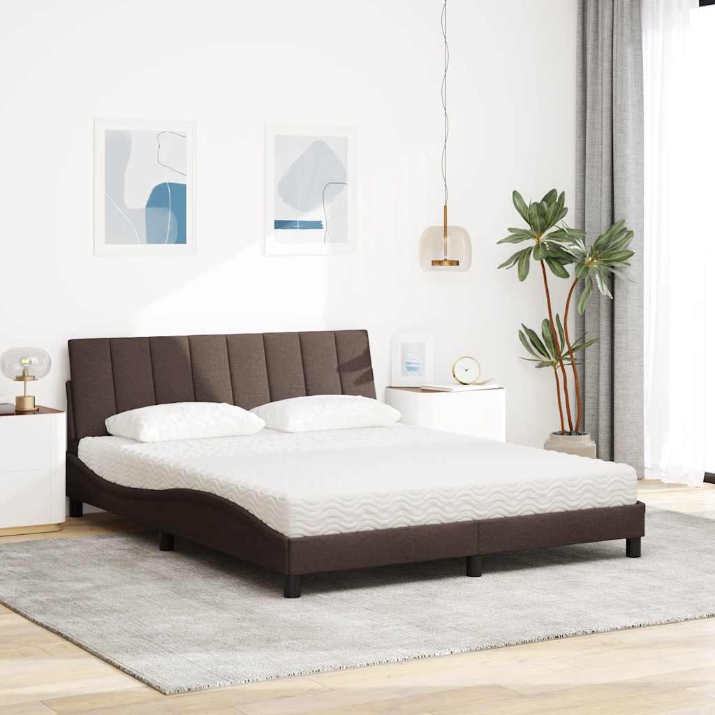 vidaXL Κρεβάτι με Στρώμα Hanko Σκούρο Καφέ 160x200 εκ Υφασμάτινο