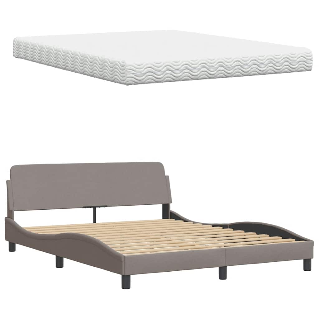 vidaXL Κρεβάτι με Στρώμα Hanko Taupe 160x200 εκ. Υφασμάτινο