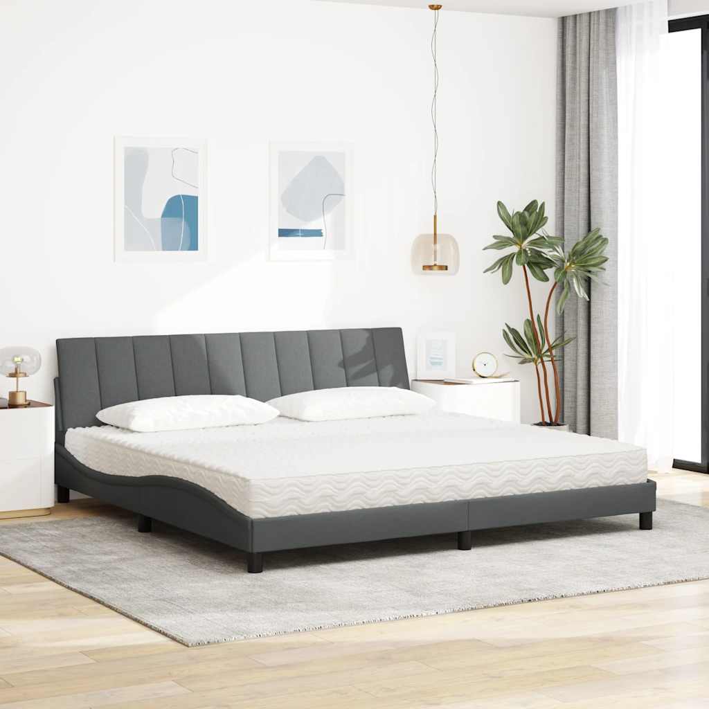 vidaXL Κρεβάτι με Στρώμα Hanko Σκούρο Γκρι 200x200 εκ. Υφασμάτινο