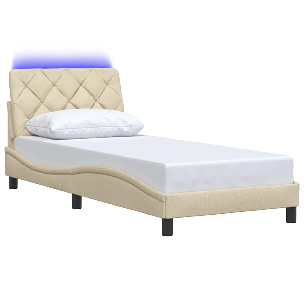 vidaXL Πλαίσιο κρεβατιού με LED χωρίς στρώμα Κρέμα 80x200 cm Ύφασμα
