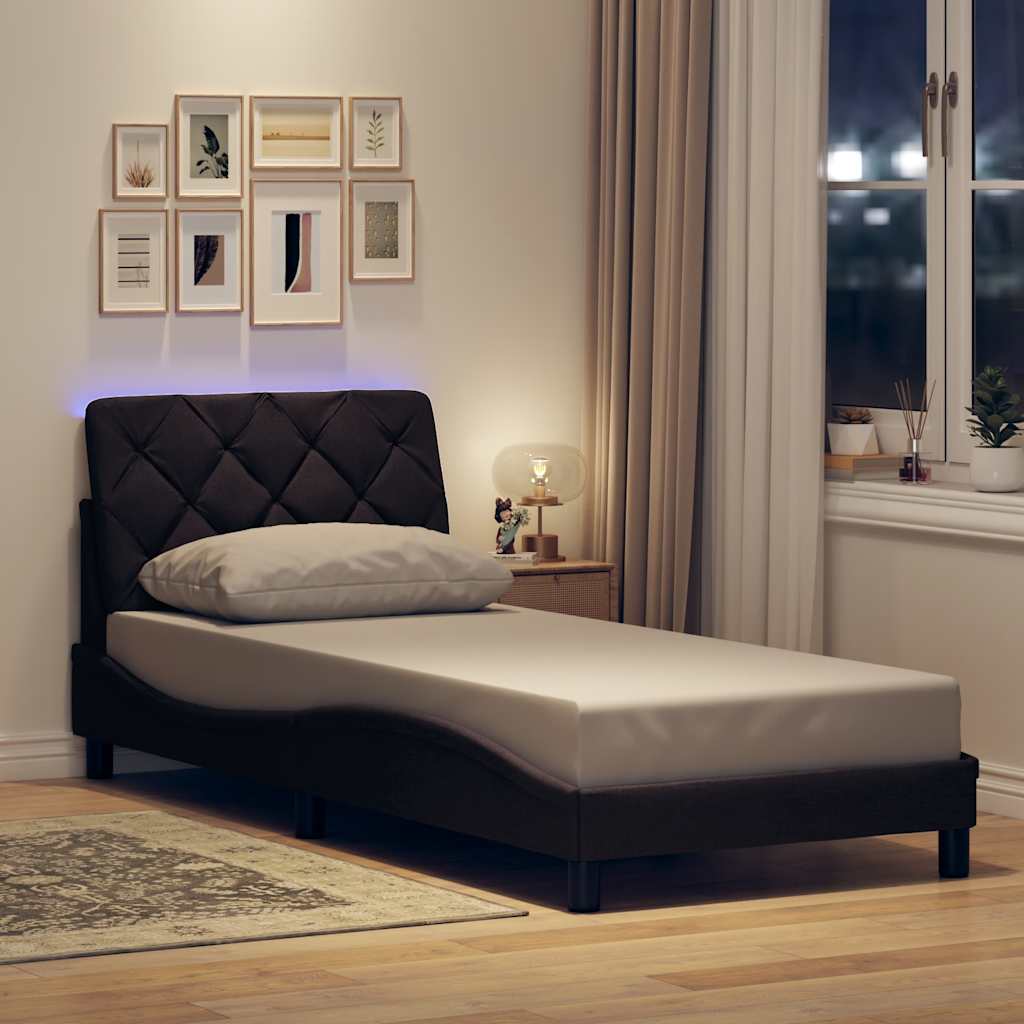 vidaXL Σκελετός Κρεβατιού με LED χωρίς Στρώμα Σκούρο Καφέ 90x190 εκ. Ύφασμα