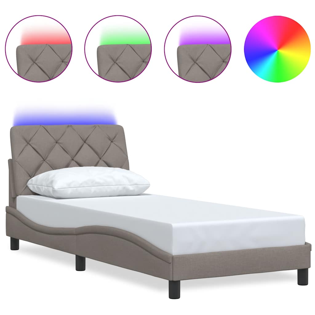 vidaXL Σκελετός Κρεβατιού με LED Χωρίς Στρώμα Taupe 90x200 εκ.