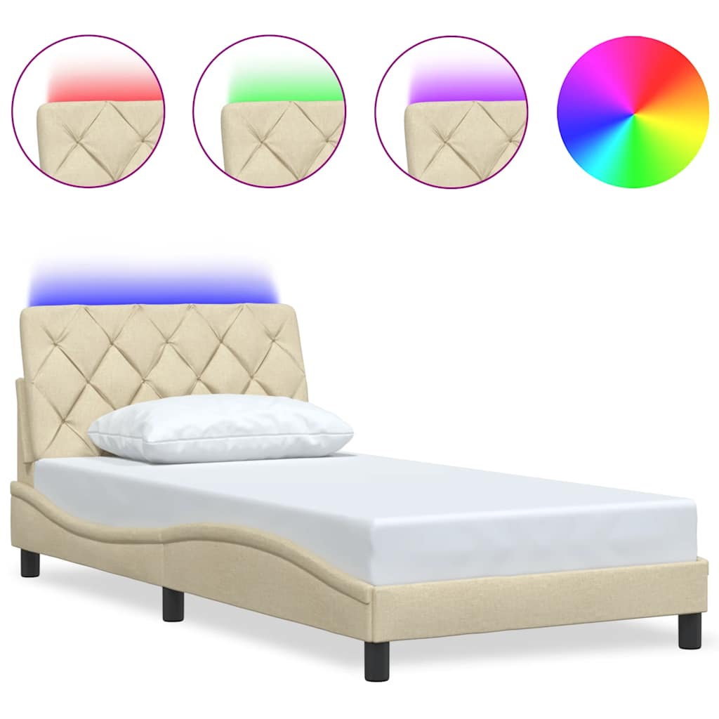 vidaXL Σκελετός Κρεβατιού με LED Χωρίς Στρώμα Κρεμ 100 x 200 εκ.