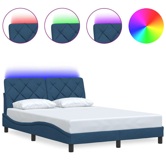 vidaXL Πλαίσιο κρεβατιού με LED χωρίς στρώμα Μπλε 120x200 cm Ύφασμα