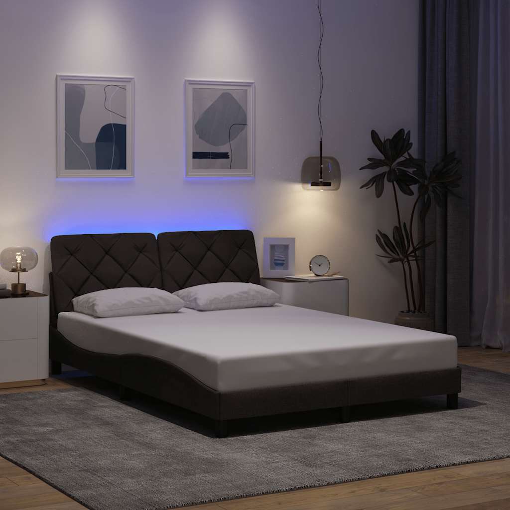 vidaXL Σκελετός Κρεβατιού με LED χωρίς Στρώμα Σκούρο Καφέ 140x190 εκ. Ύφασμα