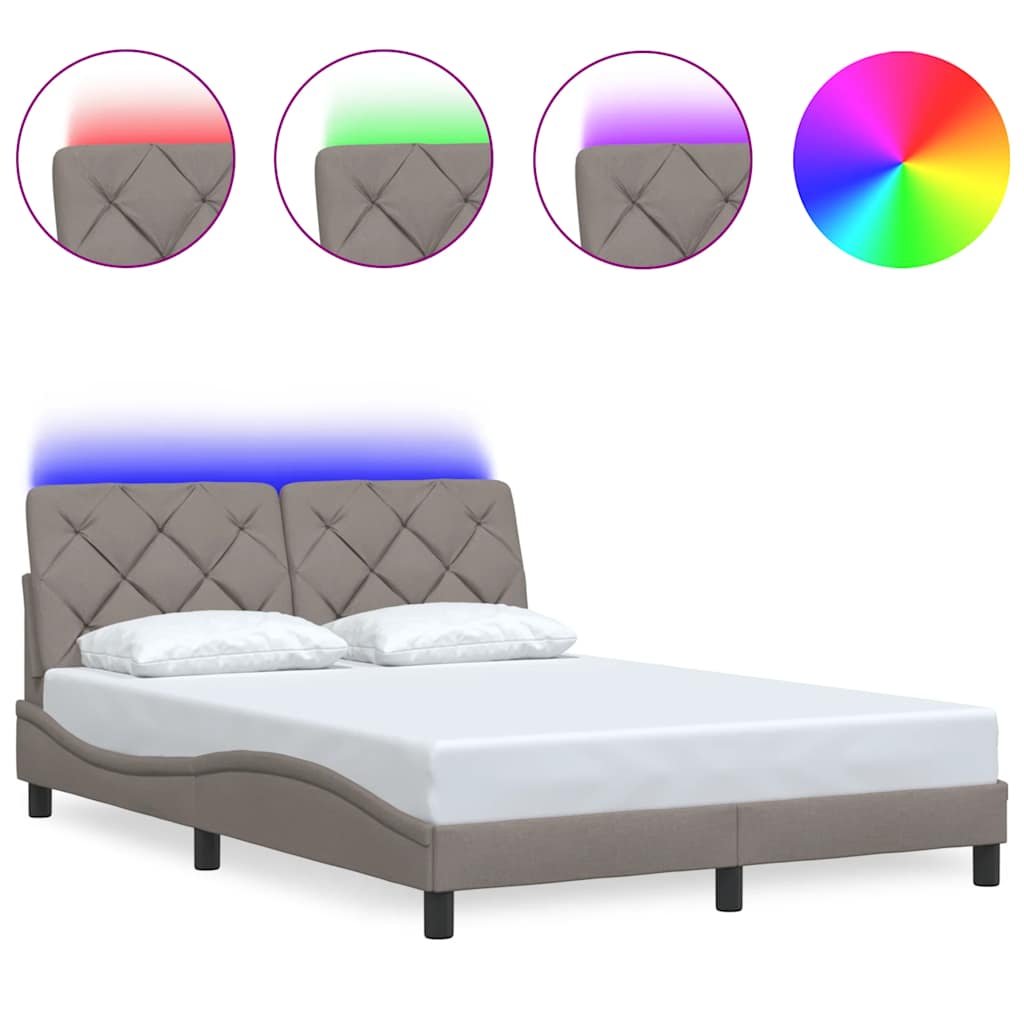 vidaXL Πλαίσιο κρεβατιού με LED χωρίς στρώμα Taupe 140x190 cm Ύφασμα