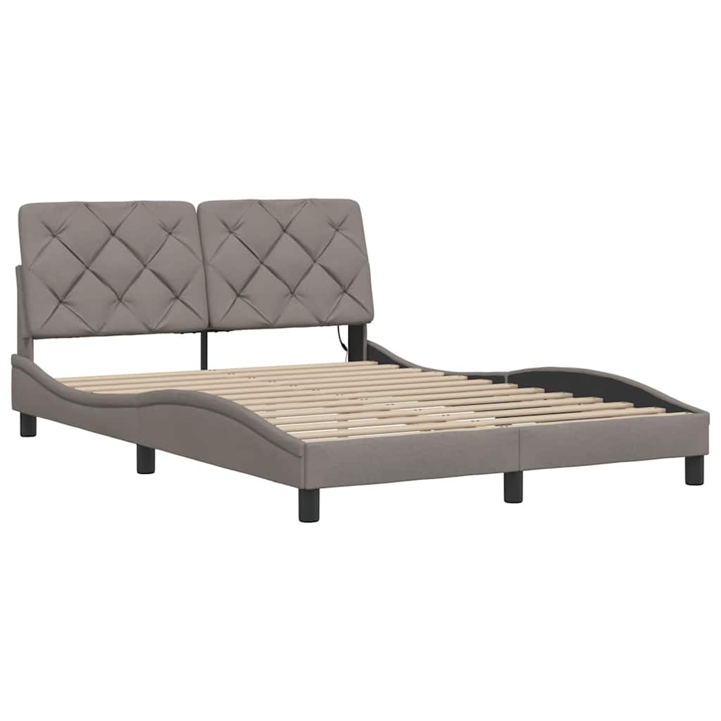 vidaXL Πλαίσιο κρεβατιού με LED χωρίς στρώμα Taupe 140x190 cm Ύφασμα