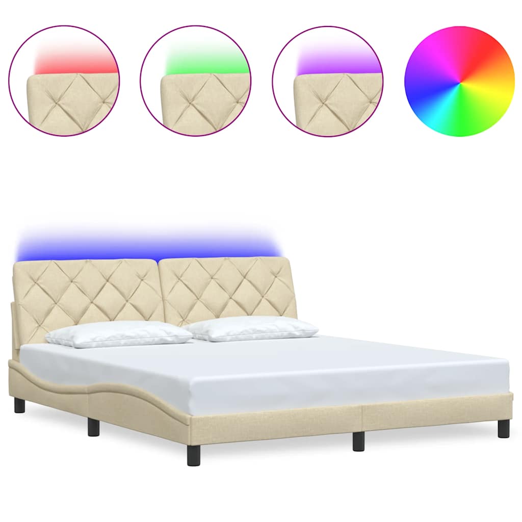 vidaXL Πλαίσιο κρεβατιού με LED χωρίς στρώμα Κρέμα 180x200 cm Ύφασμα