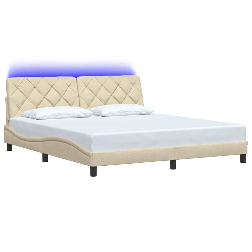 vidaXL Πλαίσιο κρεβατιού με LED χωρίς στρώμα Κρέμα 180x200 cm Ύφασμα