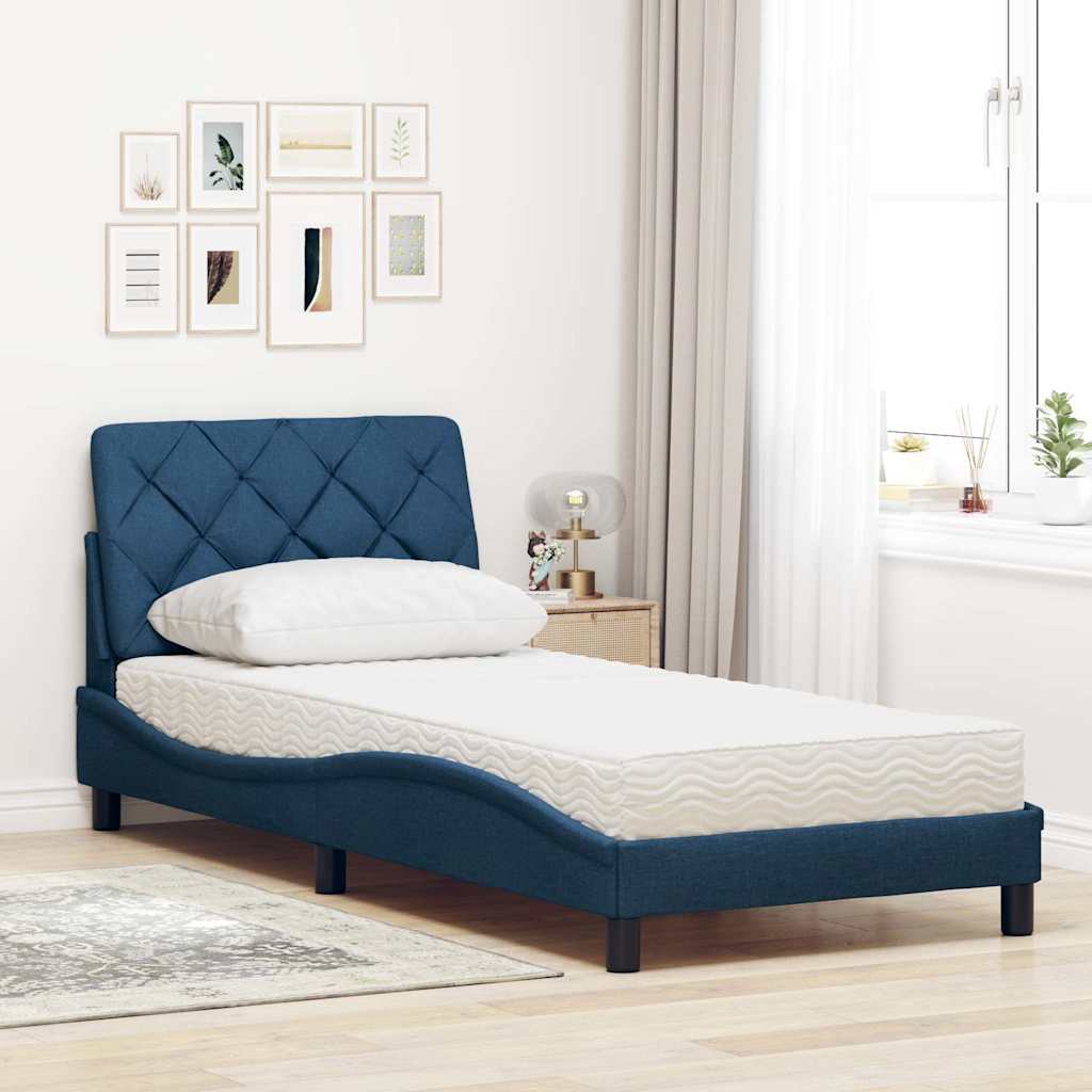 vidaXL Κρεβάτι με Στρώμα Μπλε 90x190 εκ.Υφασμάτινο