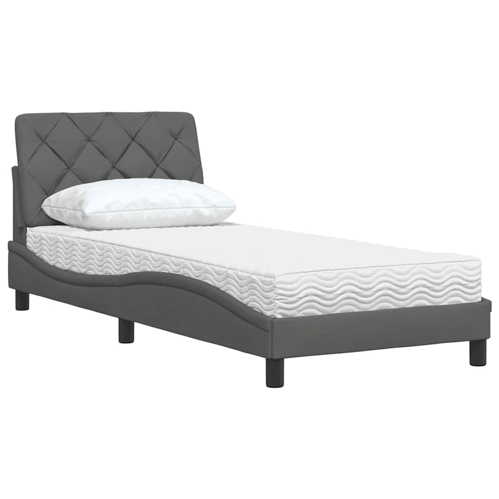 vidaXL Κρεβάτι με Στρώμα Σκούρο Γκρι 90x200 εκ. Υφασμάτινο