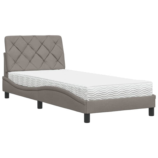 vidaXL Κρεβάτι με Στρώμα Taupe 90x200 εκ. Υφασμάτινο