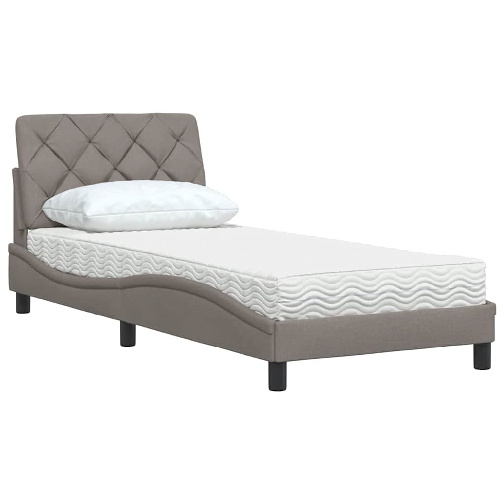 vidaXL Κρεβάτι με Στρώμα Taupe 90x200 εκ. Υφασμάτινο