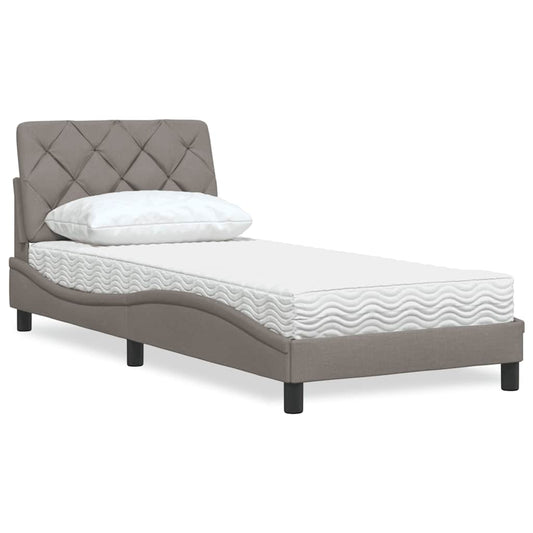 vidaXL Κρεβάτι με Στρώμα Taupe 90x200 εκ. Υφασμάτινο