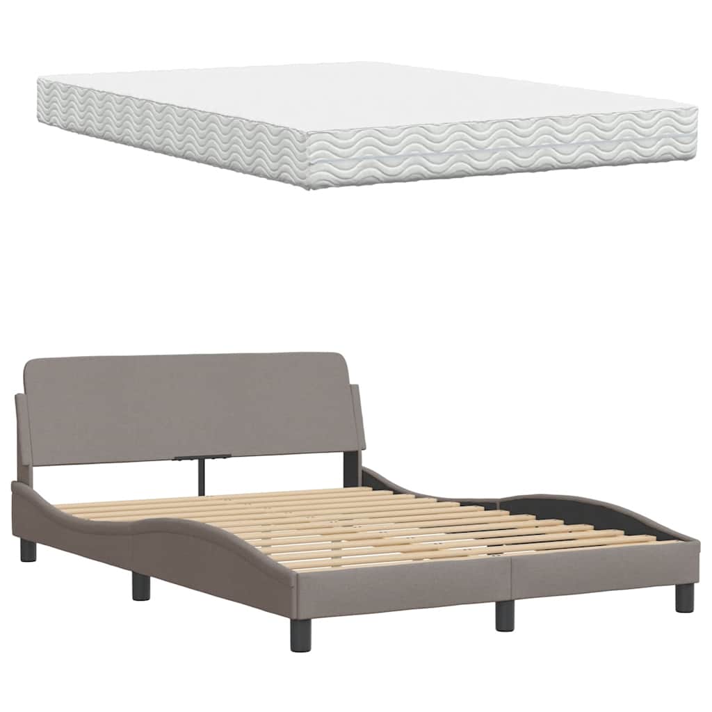 vidaXL Κρεβάτι με Στρώμα Taupe 140x200 εκ. Υφασμάτινο