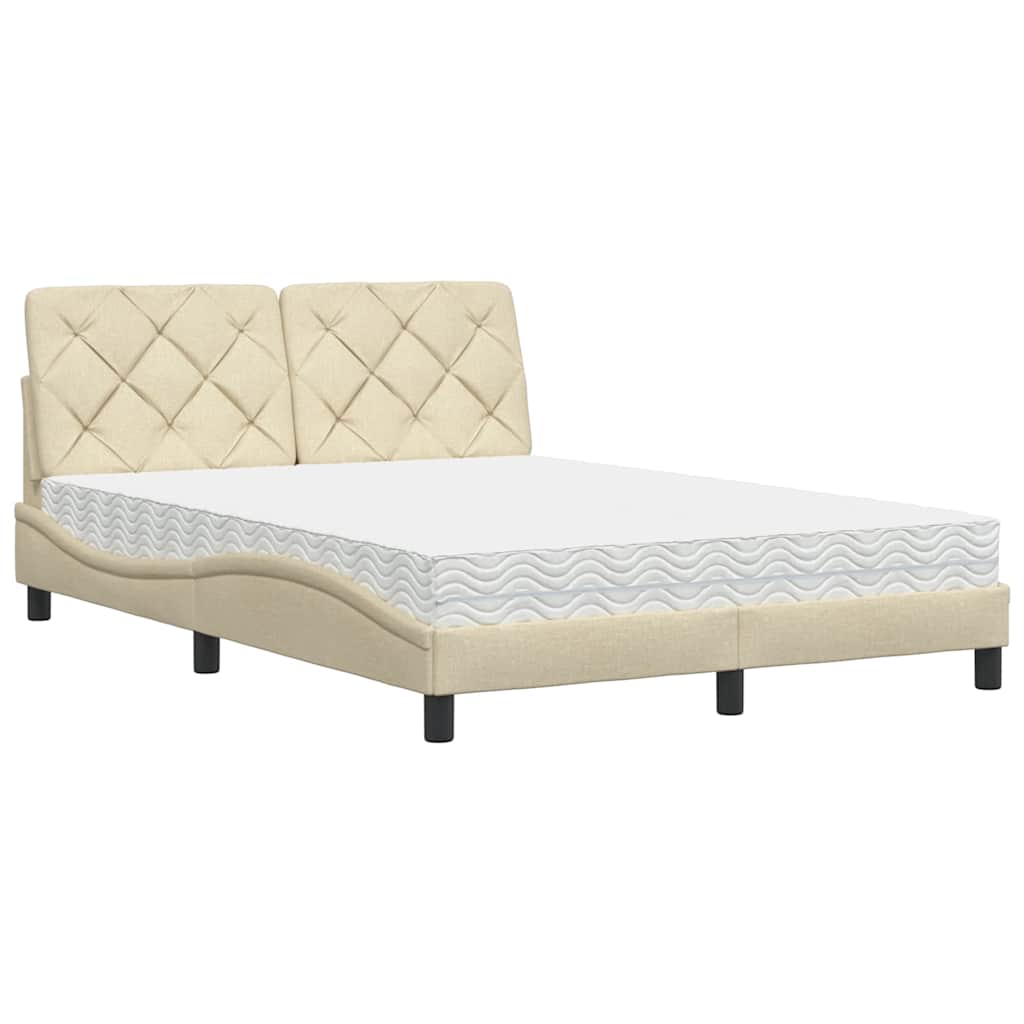 vidaXL Κρεβάτι με Στρώμα Κρεμ 140x200 εκ. Υφασμάτινο