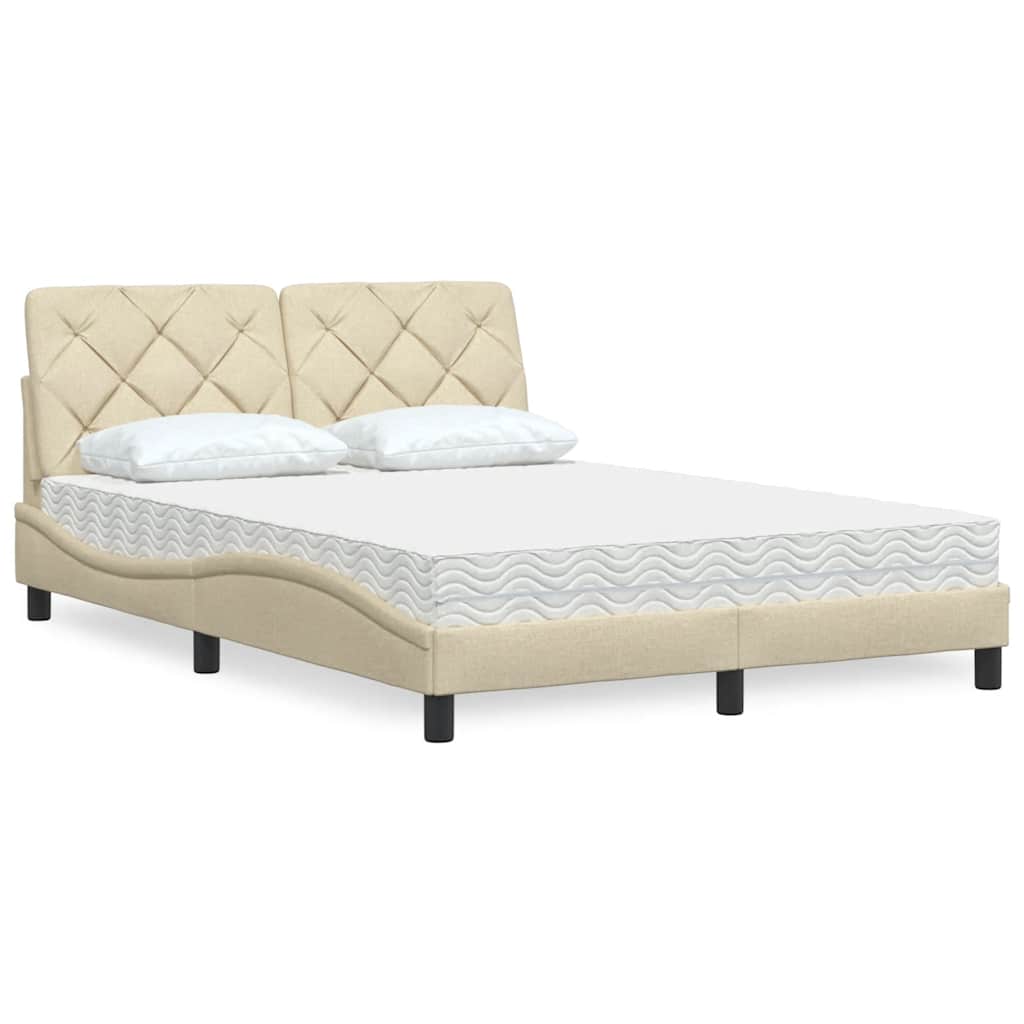 vidaXL Κρεβάτι με Στρώμα Κρεμ 140x200 εκ. Υφασμάτινο