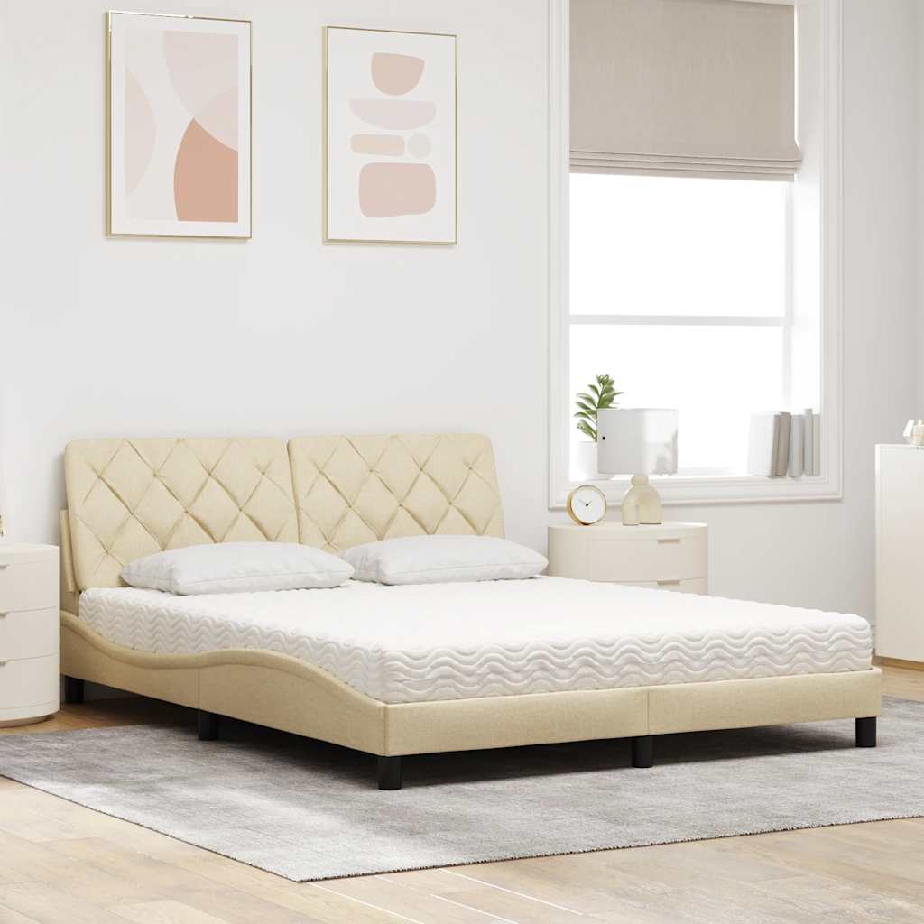 vidaXL Κρεβάτι με Στρώμα Κρεμ 160x200 εκ. Υφασμάτινο