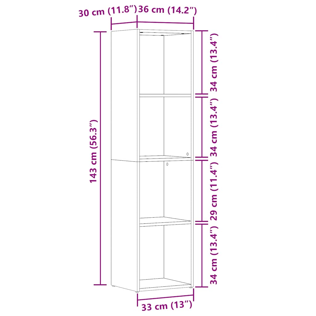 ντουλάπι βιβλίων vidaXL Παλιό ξύλο 36x30x143 cm Κατασκευασμένο ξύλο