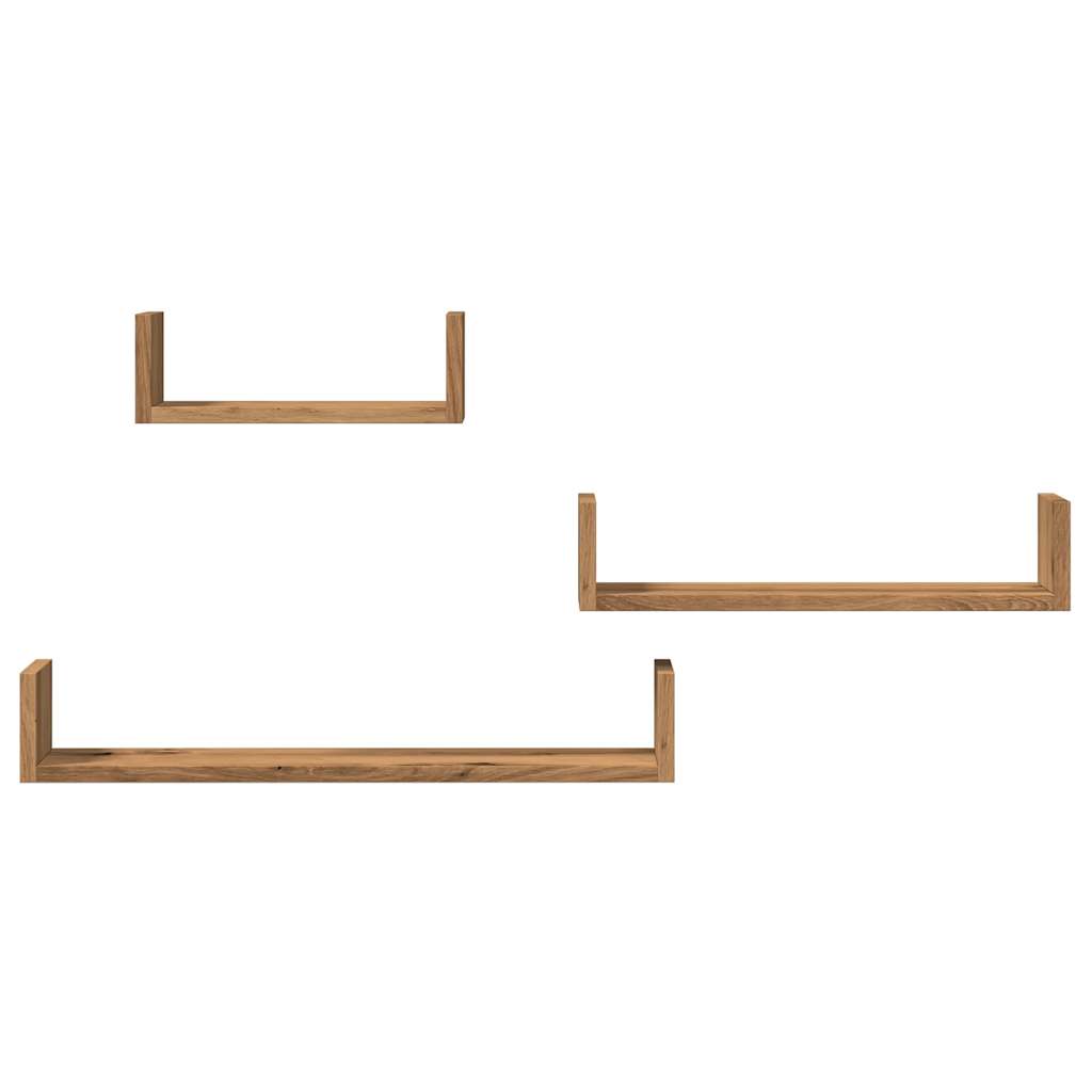 vidaXL Ραφιέρες Τοίχου 3 τεμ. Αρτισιανή Δρυς Επεξεργ. Ξύλο