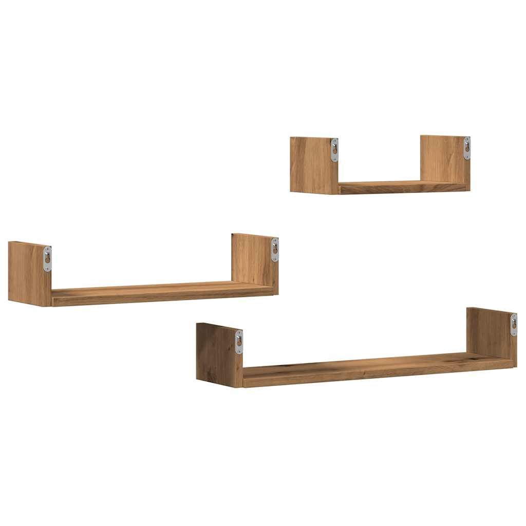 vidaXL Ραφιέρες Τοίχου 3 τεμ. Αρτισιανή Δρυς Επεξεργ. Ξύλο