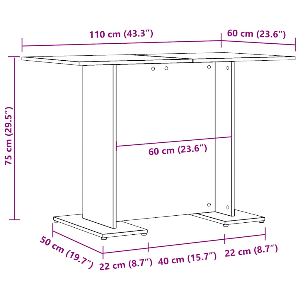 vidaXL Τραπεζαρία Αρτισιανή Δρυς 110x60x75 εκ. από Επεξεργασμένο Ξύλο