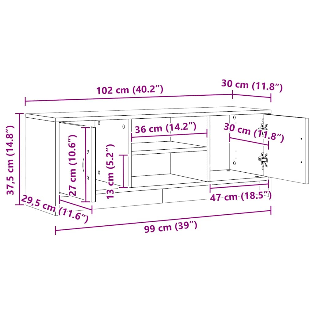 vidaXL Έπιπλο Τηλεόρασης Αρτισιανή Δρυς 102x30x37,5 εκ Επεξ. Ξύλο