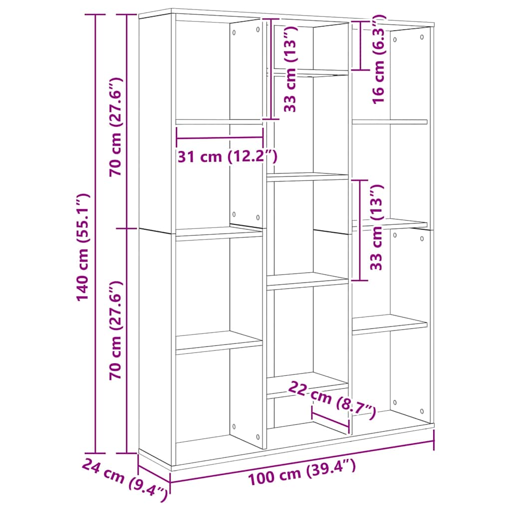vidaXL Διαχωριστικό/Βιβλιοθήκη Παλιό Ξύλο 100x24x140εκ από Μοριοσανίδα