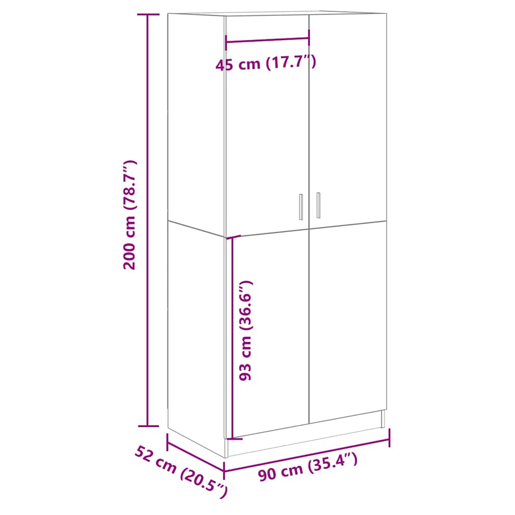 vidaXL Ντουλάπα Τεχνίτης Δρυς 90x52x200 εκ Επεξεργασμένο Ξύλο