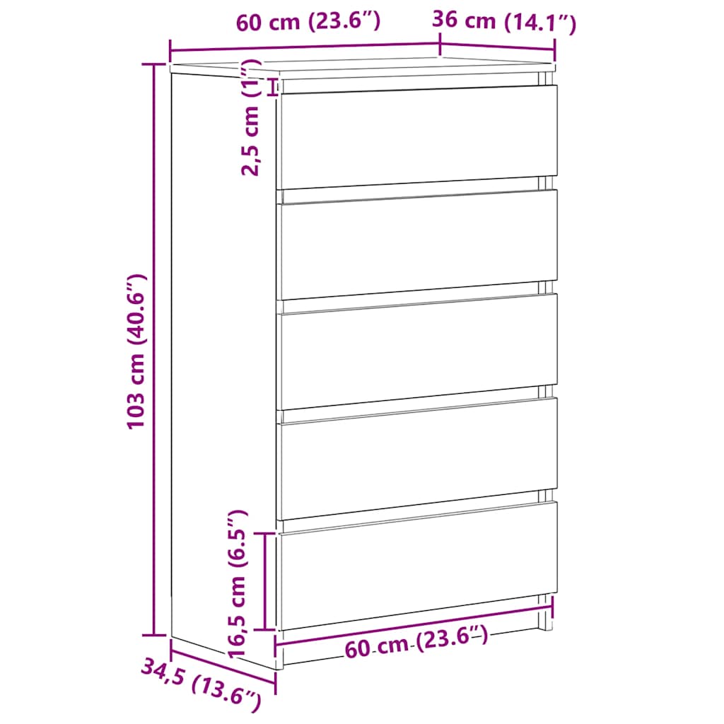 vidaXL Συρταριέρα Αρτισιανή Δρυς 60x36x103 εκ. από Επεξεργασμένο Ξύλο