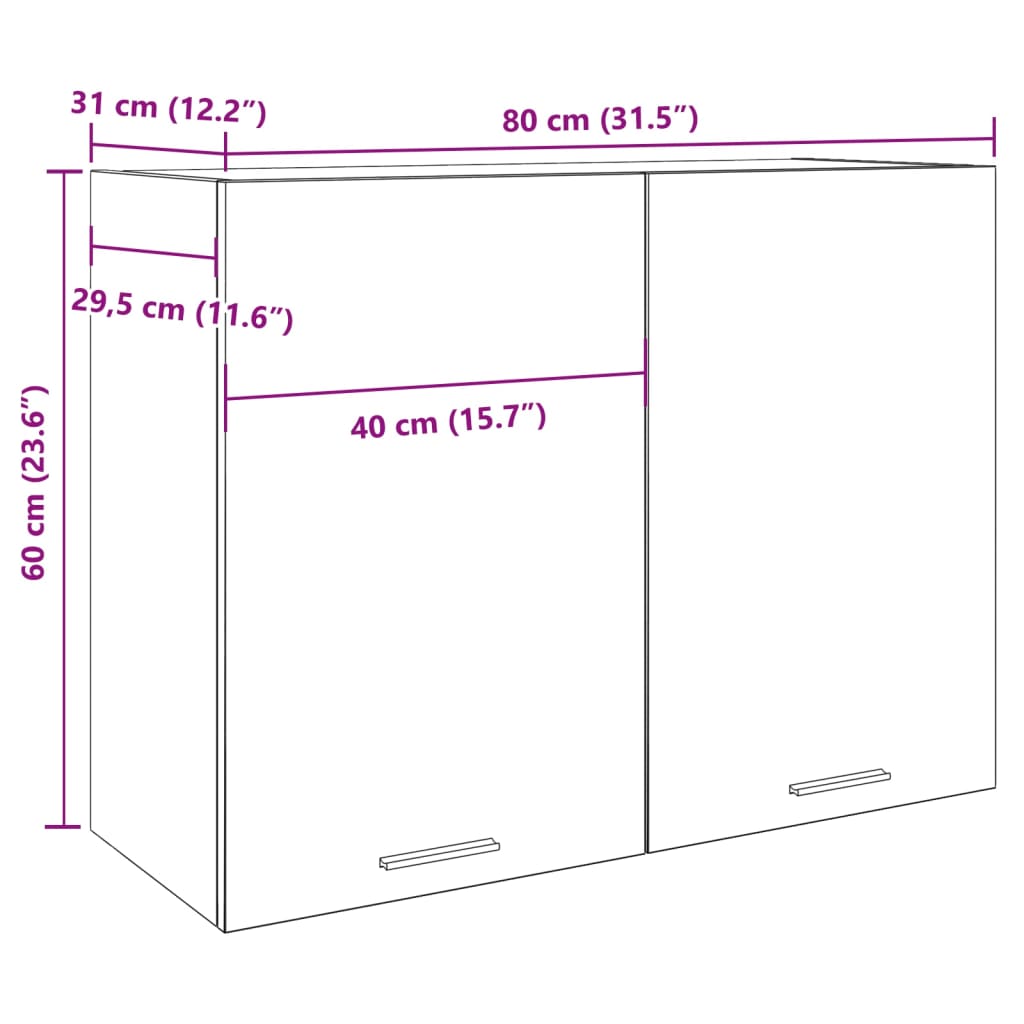 vidaXL Ντουλάπι Κρεμαστό Lyon Καφέ Δρυς 80x31x60εκ. Επεξεργασμένο Ξύλο