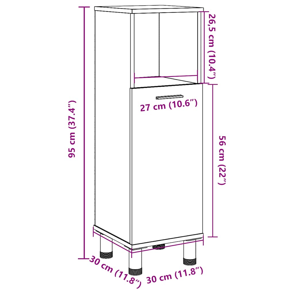 vidaXL Ντουλάπι Μπάνιου Τεχνίτης Δρυς 30x30x95 εκ. Επεξεργασμένο Ξύλο