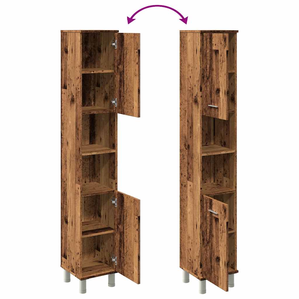 vidaXL Ντουλάπι μπάνιου Παλιό ξύλο 30x30x179 cm Κατασκευασμένο ξύλο