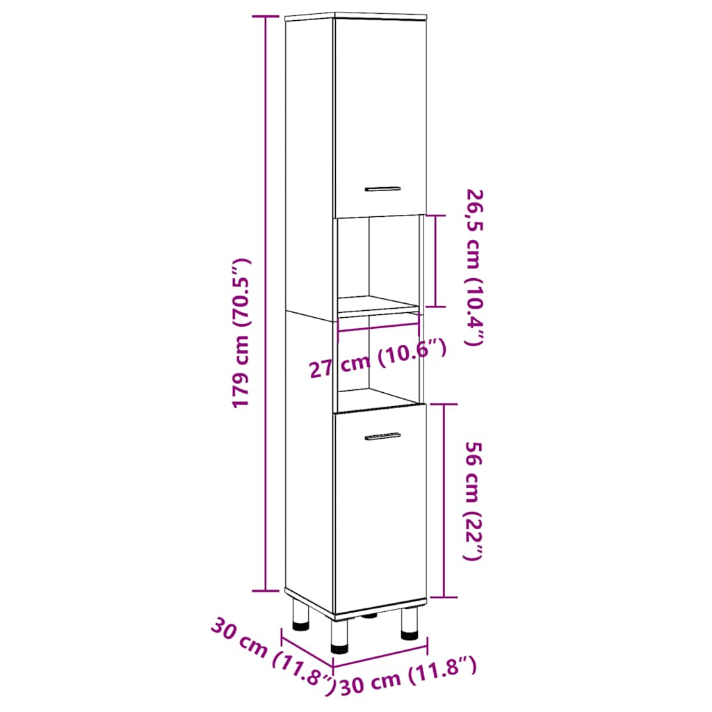 vidaXL Ντουλάπι μπάνιου Παλιό ξύλο 30x30x179 cm Κατασκευασμένο ξύλο