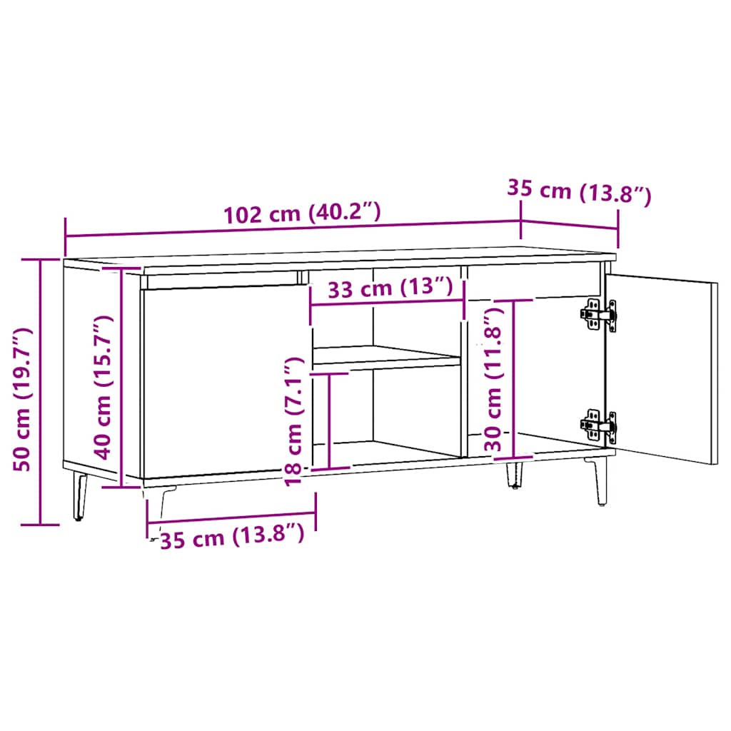 vidaXL Έπιπλο Τηλεόρασης Αρτισιανή Δρυς 102x35x50 εκ από Επεξεργ. Ξύλο