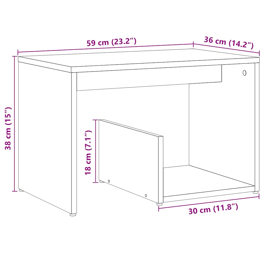 vidaXL Side Table Artisan Oak 59x36x38 cm Κατασκευασμένο ξύλο