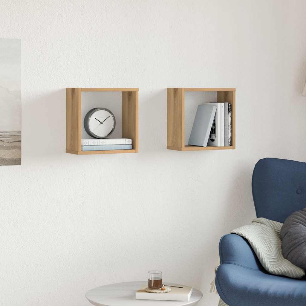 vidaXL Ράφια Τοίχου Κύβοι 2 τεμ. Αρτισιανή Δρυς 30x15x30 εκ Επεξ. Ξύλο