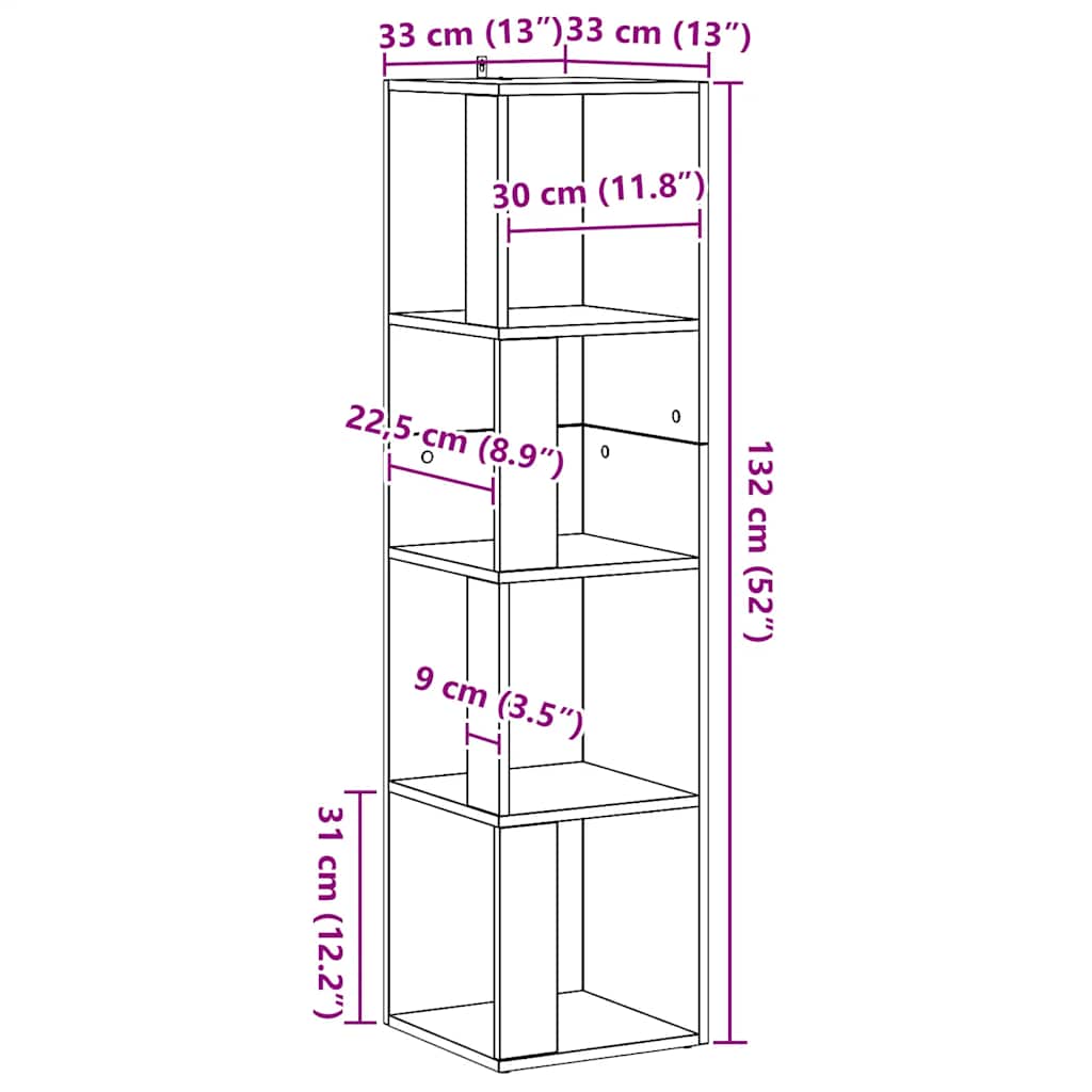 vidaXL Γωνιακό Έπιπλο Τεχνίτης δρυς 33x33x132 εκ. από Επεξεργ. Ξύλο
