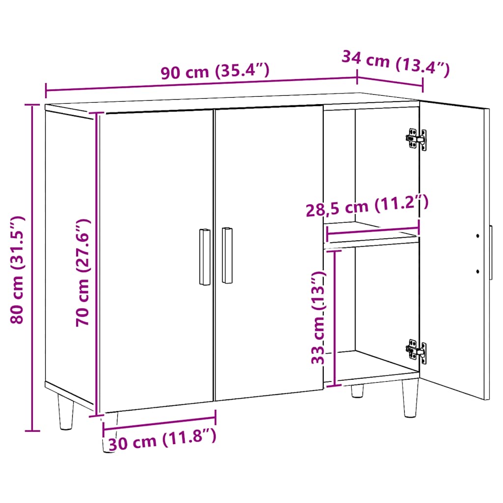 vidaXL Ντουλάπι Αρτισιανή Δρυς 90 x 34 x 80 εκ. από Επεξεργασμένο Ξύλο