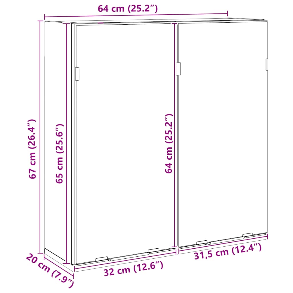 vidaXL Ντουλάπι Μπάνιου Τεχνίτης Δρυς 64x20x66,5 εκ Επεξεργασμένο Ξύλο