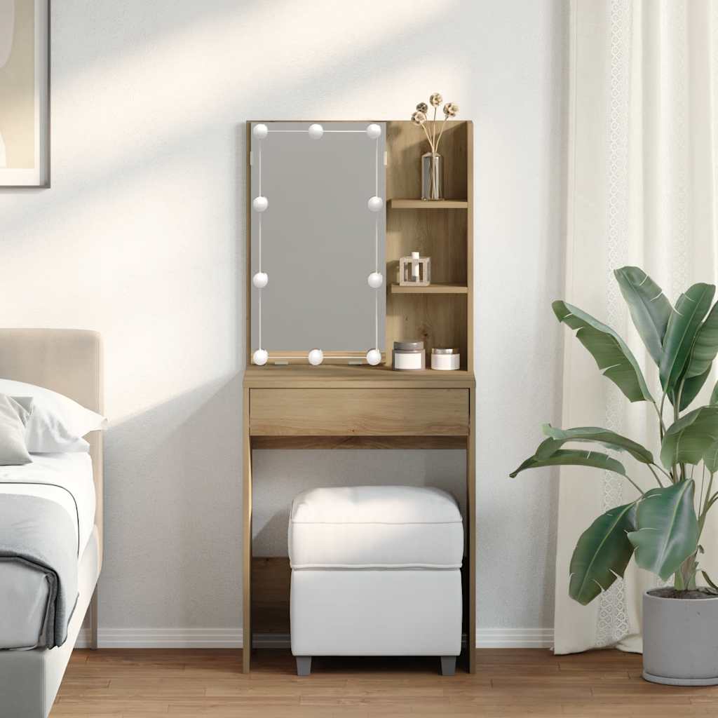 vidaXL Μπουντουάρ με LED Αρτισιανή Δρυς 60x40x140 εκ.