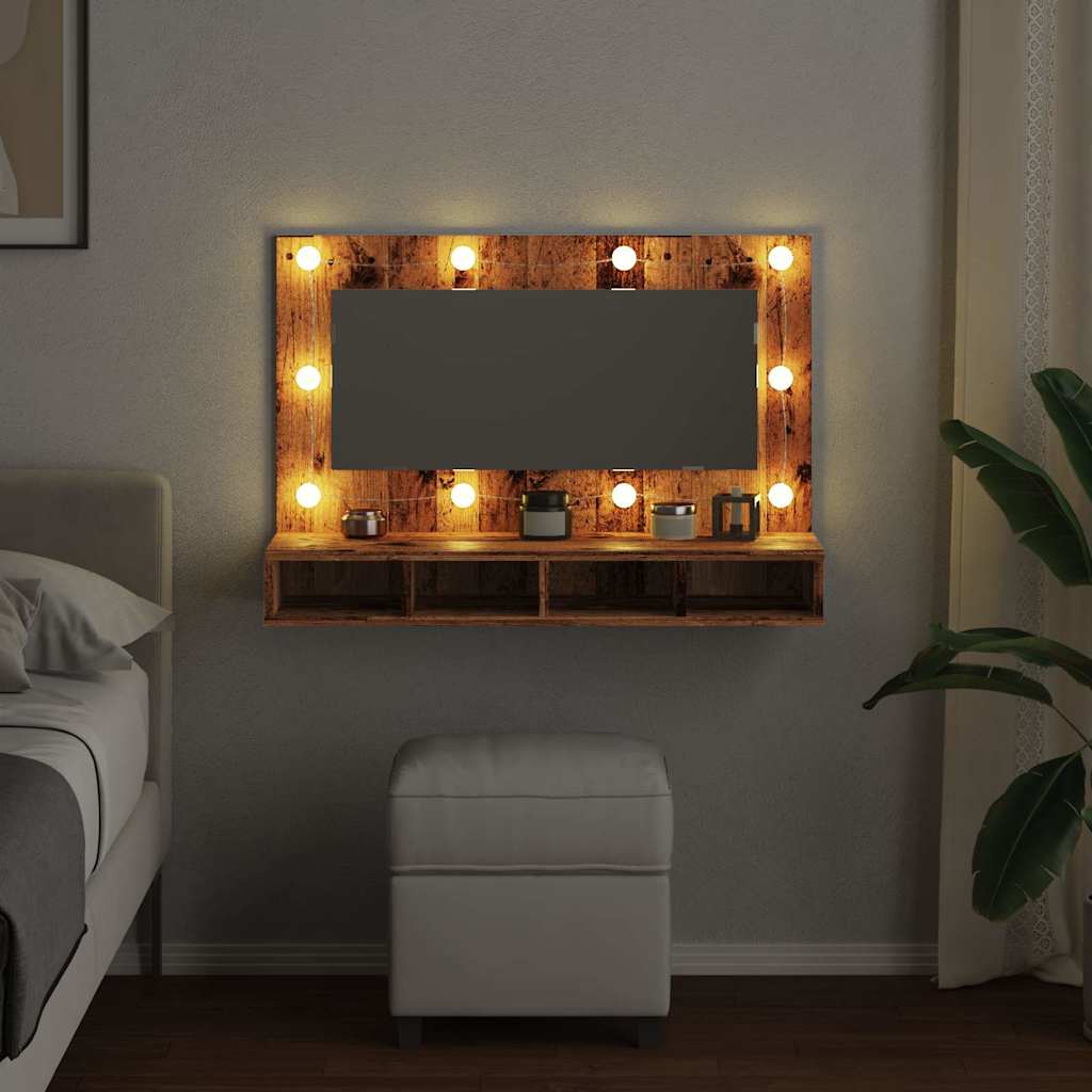 vidaXL Ντουλάπι καθρέφτη με LED Παλιό ξύλο 90x31,5x62 cm
