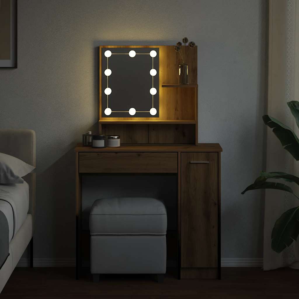 vidaXL Μπουντουάρ με LED Αρτισιανή Δρυς 86,5x35x136 εκ.