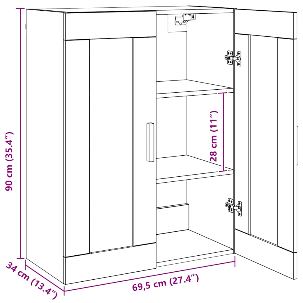 vidaXL Κρεμαστό Ντουλάπι Τοίχου Αρτισιανή Δρυς 69,5x34x90εκ Επεξ. Ξύλο