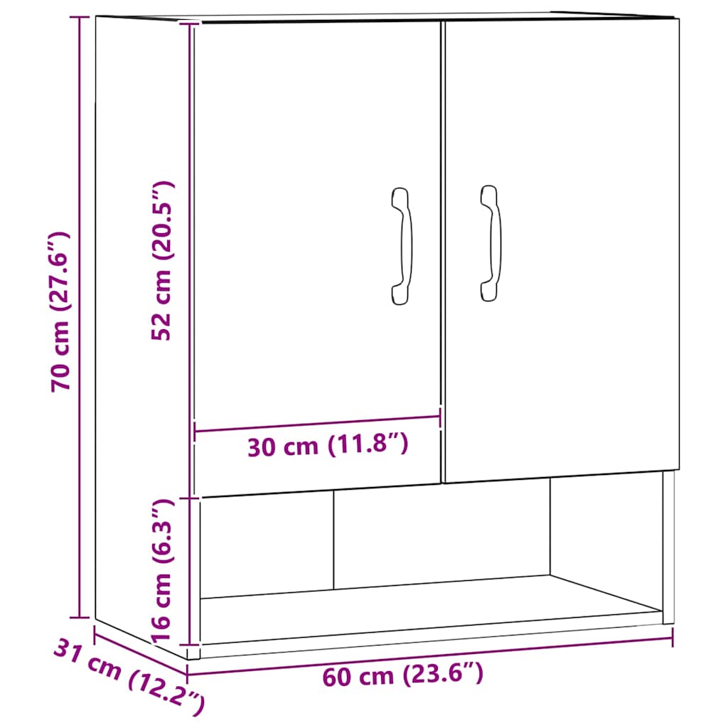 vidaXL Ντουλάπι Τοίχου τεχνίτης Δρυς 60x31x70 εκ. Επεξεργασμένο Ξύλο