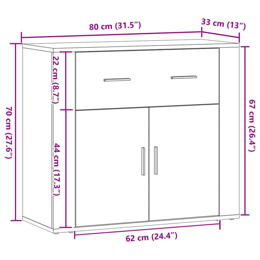 vidaXL Ντουλάπι Artisian Δρυς 80x33x70 εκ. από Επεξεργασμένο Ξύλο
