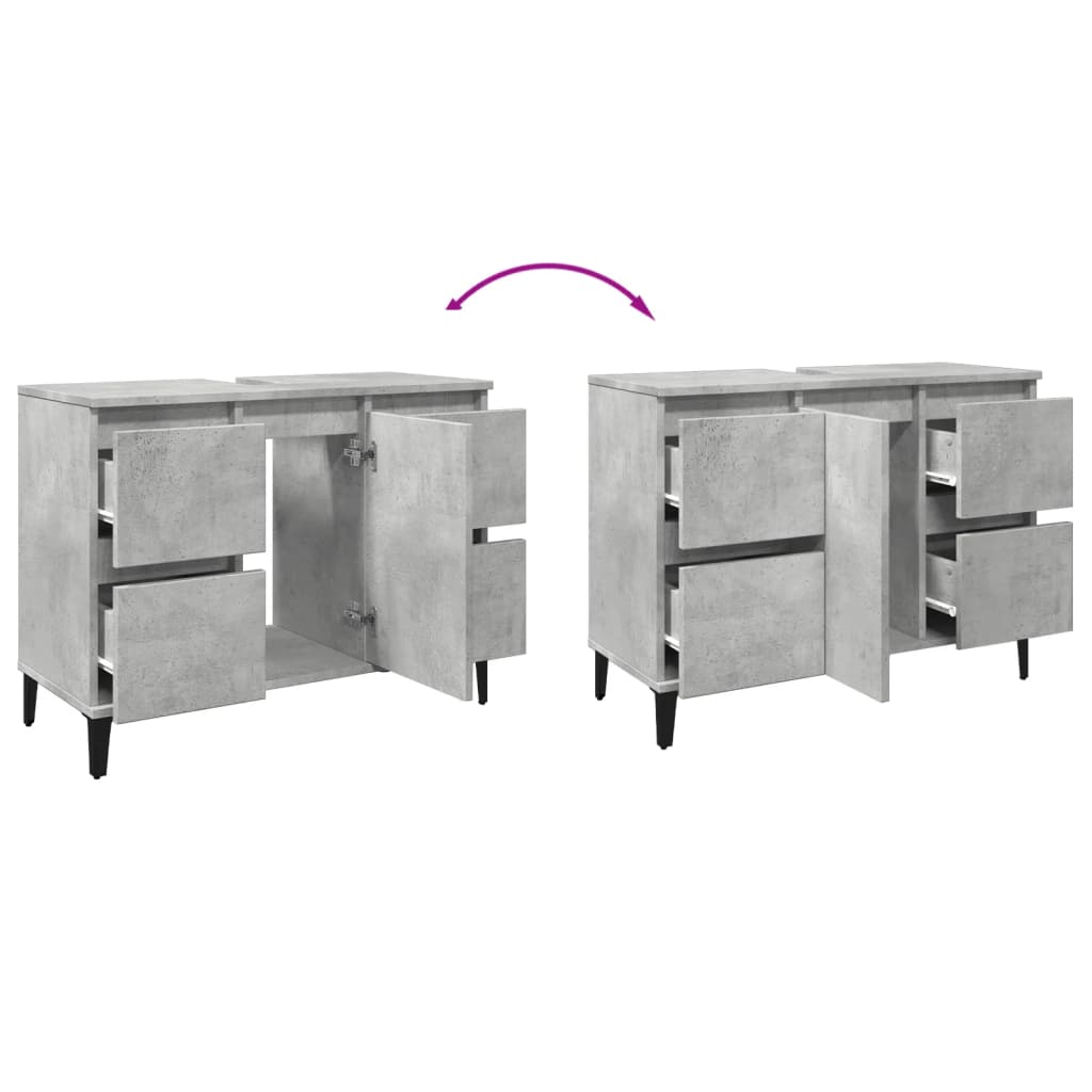 vidaXL Ντουλάπι Νιπτήρα Γκρι Σκυρ. 80 x 33 x 60 εκ. Επεξεργασμένο Ξύλο