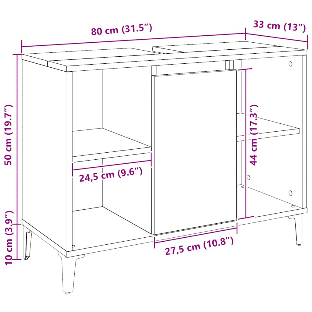 vidaXL Ντουλάπι Νιπτήρα τεχνίτης Δρυς 80 x 33 x 60 εκ.
